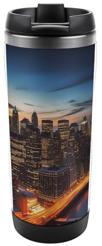 Thermobecher aus Edelstahl, Motiv: New York City Scenery, 370 ml, wiederverwendbar, Eiskaffeetasse, individueller Becher, isolierter Reisebecher für die meisten Becherhalter