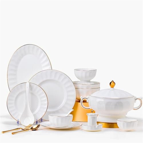 QUSYZD EIN komplettes Set aus Keramikgeschirr aus Bone China, Geschirr mit Goldrand, Spülmaschinen- und Mikrowellenherd für den Hausgebrauch
