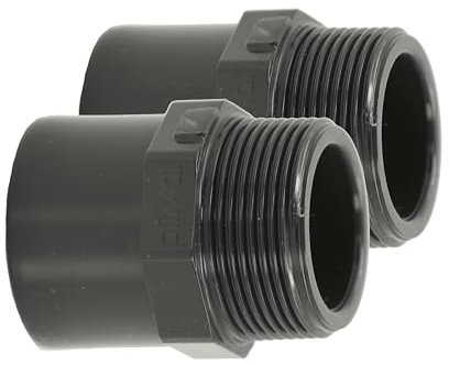 HAF® 2 raccordi in PVC con filettatura esterna da 50/63 mm x 2 | Manicotto di transizione in PVC grigio U per tubi, tubazioni o tubazioni della piscina | Qualità: Made in Europe – Quantità: 2 pezzi