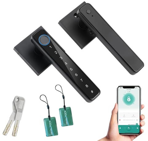 Smart Fingerprint Door Lock, 5-in-1 Electronic Fingerprint Keyboard Password APP Smart Lock for Home Bedroom Hotel Office Apartment Black (OB197 Black)