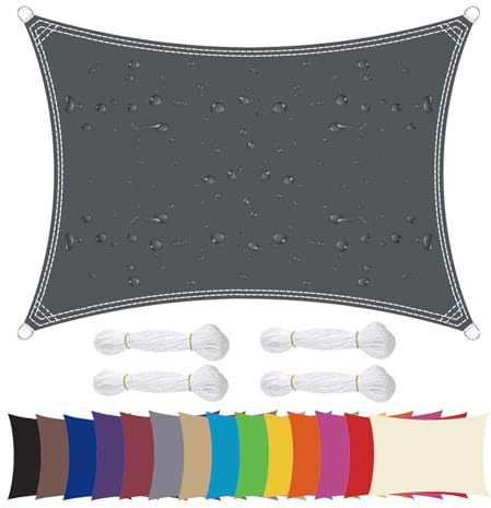 Moboo Sonnensegel Sonnenschutz Sonnendach Balkon Wetterschutz wasserabweisend Winddicht PES 420D 96% UV-Schutz für Garten Outdoor Viereck Rechteck Quadrat Grau, 3x4m