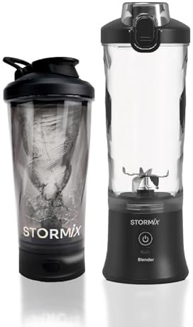 STORMIX Blender & Shaker elettrico - Mixer portatile 150 W - 6 lame in acciaio inox - USB-C ricaricabile - frullati, frullati e proteine - 600 ml - silenziatore - batteria lunga durata - design