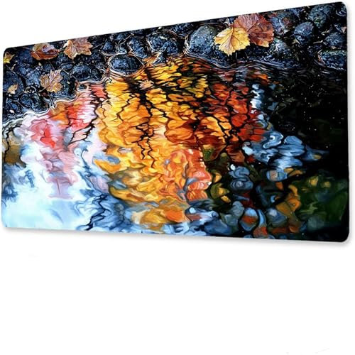 Gaming Mauspad XXL, Mousepad 600x300x4mm, Blätterschreibtisch unterlage groß, Mit Nähten, rutschfeste Gummibasis, Wasserdicht und langlebig Tastatur unterlage Fluss, Geeignet für Familien T-9
