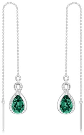 Smaragdgrüne Fädelohrringe 925 Sterling Silber Infinity Mai Grün Lange Kette Tropfen Ohr Linie Ohrringe Geburtstag Schmuck Geschenke für Frauen