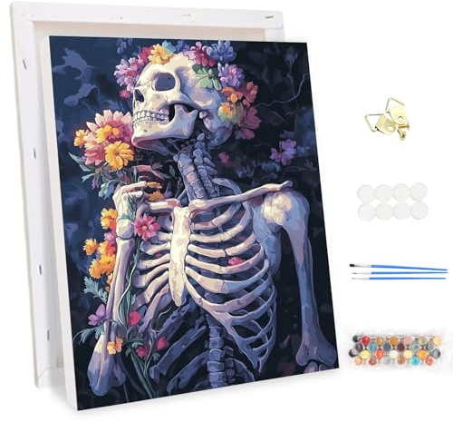MEIYUDA DIY Paint by Numbers for Adults with Frame Watercolor Skeleton, Paint by Numbers Kits, Arts and Crafts for Beginner Drawing Paintwork Wall Art 30x40cm