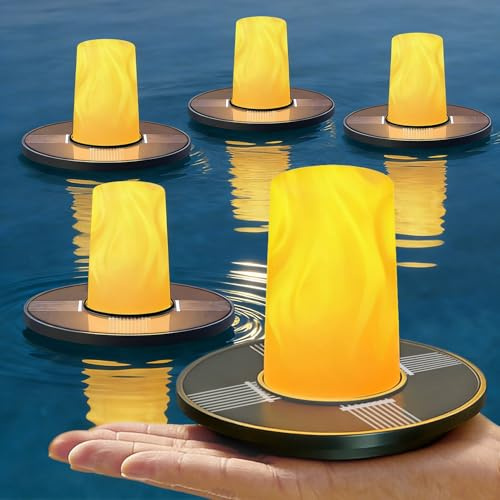MALUX Mini Solar Poolbeleuchtung, 5 Stück Schwimmende Poolbeleuchtung, IP66 Wasserdicht, LED Flammeneffekt Schwimmende Teichbeleuchtung, Solar Schwimmlicht für Garten Teich Deko