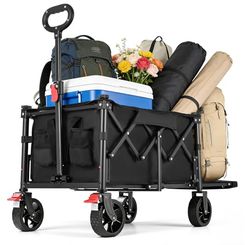 YEAUPE PRO Bollerwagen Faltbar, 110L 100KG Faltbarer Bollerwagen, geländegängig mit Bremsen Bollerwagen Vollständig flach klappbare Heckklappe für Lange Gegenstände. Ideal für Einkauf& Outdoor