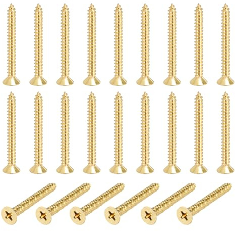 sourcing map 24 Pcs Brass Screws, M4 x 40mm Solid Phillips Flat Head Self-Tapping Wood Screw Fasteners for Woodworking Furniture Repair Photo Frame Drywall Home Appliances