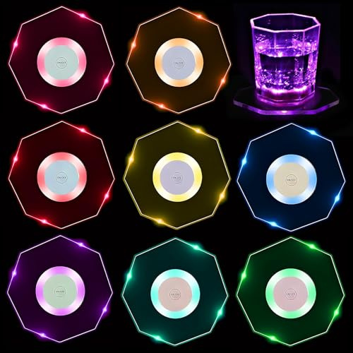LED Untersetzer,Bunt LED Untersetzer mit 7 Lichtmodi, Acryl Rund Wasserdichtes