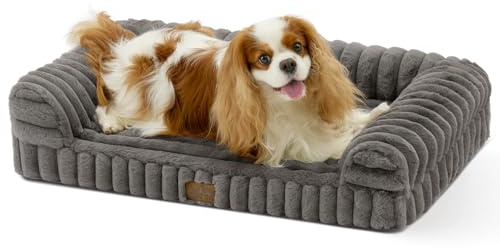 COZY KISS Orthopädisches Hundebett Mittelgroße Hunde, 76x51x15cm, Grau | Wasserdichtes Hundesofa mit Eierkarton-Schaum, Weichem Kunstfell & Cordbezug Hundebetten, Abnehmbar & Waschbar Hundekorb