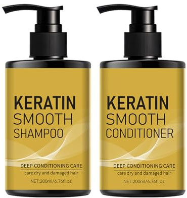 Keratin Shampoo and Conditioner Set, Nourishing & Moisturising Formula for Colour Treated Damaged & Dry Hair, Keratin Hair Treatment for Smoothing & Repairing, 2 X 200ml