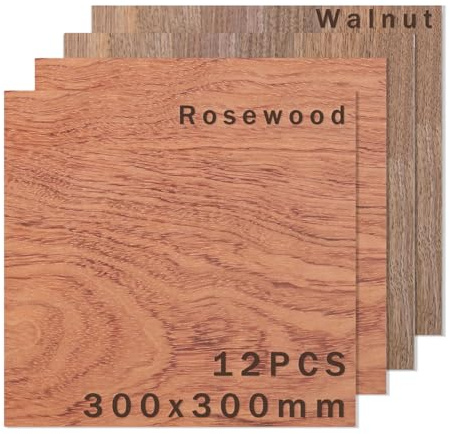 SCULPFUN Set di 12 compensati in legno di tiglio bicolore, 6 pezzi di noce nera, 6 palissandro brasiliano, 30 x 30 cm, legno non trattato, compensato spesso 3 mm, tagliate al laser e incise