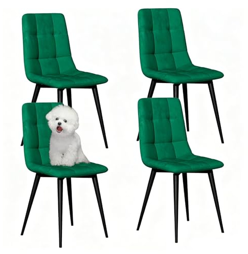YLGJ&TIDY Esszimmerstühle 4er Set, Samt Esszimmer Stuhl, Grun | Samtstühle mit Dicker Polsterung, Metallbeine, Stühle für Essbereich, Wohnzimmer und Schlafzimmer, bis 150 kg belastbar