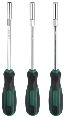 sourcing map 3 Pcs Metric Nut Driver 6mm/7mm/8mm CR-V Non-Magnetic Tip Hollow Shafts Hex Socket Screwdriver with Anti-Slip Handle for Automobile Repair Bit Driver, Green/Black