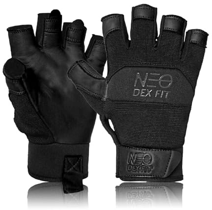 DEX FIT MG210P Fingerlose Arbeitshandschuhe, Wasserdichtes Leder, Offene Finger für Angeln, Mechaniker, Montage, Rutschfest & Waschbar; Black/Black M 1 Paar