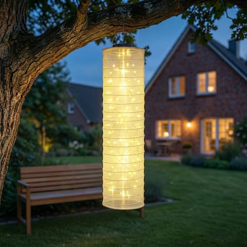 iShabao Solar Lampions Außen Wetterfest, 1 Stück 96cm 88 LED Solarlampen für Außen Hängend, Nylon Solarlaterne Warmweiß Solar Lichterkette Laternen für Draußen Garten Balkon Terrassen Party Deko