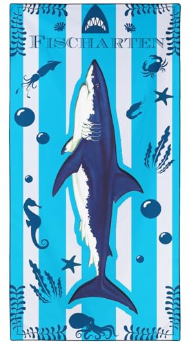 Zomer Mikrofaser Strandtuch 180x90cm Badetuch Groß Leicht Schnelltrocknend Sandfrei Strandhandtuch XXL für Sport Travel Camping Beach Gym, Hai