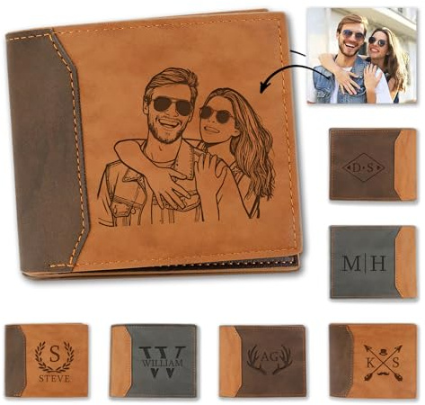 Personalisierte Geldbörse Herren, Portmonee Gravur Personalisiert mit Gravur & Foto, Doppelt gefaltet, Vatertagsgeschenk, Individuelles Geschenk für Papa, Freund, Ehemann, Geburtstag Weihnachten