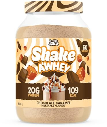 Mountain Joe's Shake A'Whey 1.8kg, 20g Protein Per Serving, 60 Servings, 109kcal, 1.1g Fat, 5.2g Carbs (Chocolate Caramel)