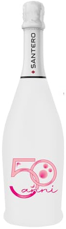 BRANDGIFT.IT Bottiglia Personalizzata Compleanno Santero 958 Spumante Extra Dry Perlage Floreale Bottiglie Personalizzate Anni Compiuti Ottimo Regalo Per Brindisi Originali (ROSA, 50 ANNI)