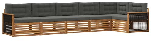 vidaXL Outdoor-Sofagarnitur mit Kissen 6 pcs Natur und Anthrazit, Patio-Sofa, langlebige Gartensitzmöbel, modernes Lounge-Set für Komfort im Freien