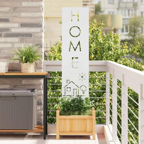 Kaloriko Toile brise-vue de jardin blanche en acier laqué mat 32 x 140 cm avec inserts décoratifs pour terrasse et jardin, brise-vue résistant aux intempéries pour une atmosphère privée et élégante