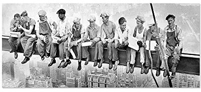 Paul Sinus Art Leinwandbild Panorama Skylunch Keilrahmenbild, Bild auf Leinwand, Retro Foto Bauarbeiter (120x50cm), Mittagspause auf einem Wolkenkratzer, Lunch ATOP a Skyscraper