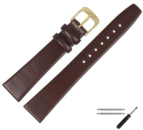 MARBURGER Uhrenarmband 16mm Leder Braun Gold Glatt - Montage Set 7101631000220