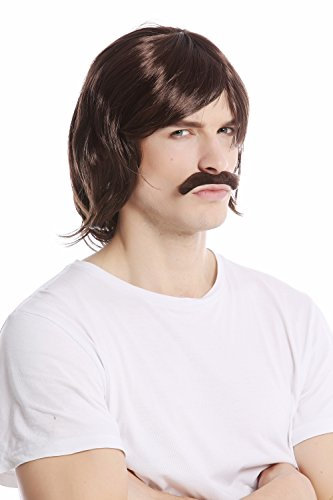 WIG ME UP - 91105-ZA4 Perücke Bart Set Karneval Halloween lang braun 70er Jahre Bulle Polizeiserie