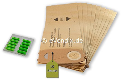 eVendix Filterset kompatibel mit Vorwerk Kobold VK 118, 119, 120, 121, 122: 10 Staubsaugerbeutel ähnlich FP118-122 + 10 Duftstäbchen