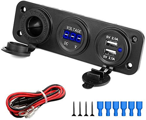 MMOBIEL Dual USB Charger for Car, Boat, Truck, Caravan, Tractor - Cigarette Lighter Socket Splitter with LED indicator - Waterproof Dual USB Charger Socket Panel - Power Outlet 12V-24V Output 5V 2.1A