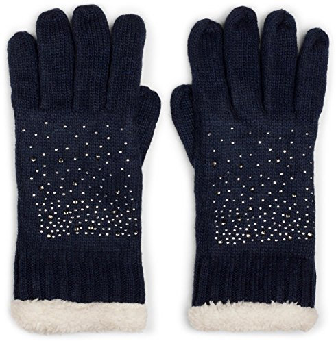 styleBREAKER warme Handschuhe mit Strass und Fleece, Winter Strickhandschuhe, Damen 09010010, Farbe:Midnight-Blue / Dunkelblau (One Size)