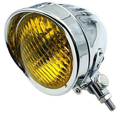 Retro Metall 60 Watt / 55 Watt Motorrad Kugelkopf Licht Lampe Scheinwerfer für Cruiser Chopper Cafe Racer Bobber (Chrom / Bernstein)