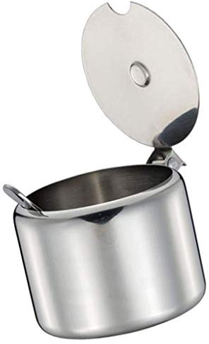 Fliyeong Edelstahl Zuckerdose Gewürz Gewürztopf Zucker Kanister mit Löffel - Silber, 285ml Langlebig und nützlich