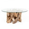 LEBENSwohnART Teak Couchtisch TORA-rund ca. D90cm Wohnzimmertisch Glastisch Holztisch Tisch