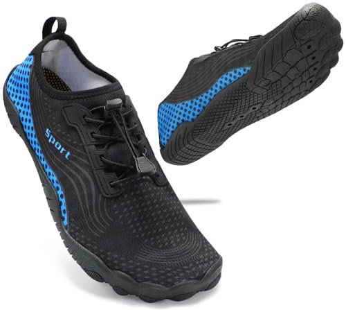 ZHR Mens Beach Water Shoes Swim Outdoor Pool Wet Aqua Trainers Barefoot Shoes Black Blue UK7