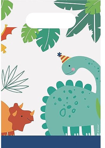 amscan 9906578 Dinosaurier-Partytüten aus Papier, 8 Stück, Mehrfarbig