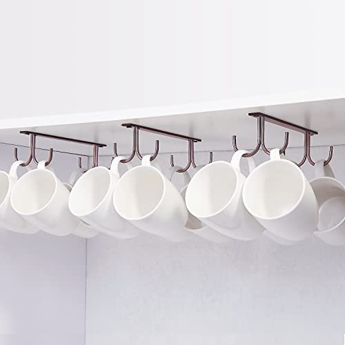 FOMANSH Tassenhalter unter dem Schrank, Kaffeetassenhalter mit Schrauben, 12 Tassenhaken unter dem Regal, Trockenhaken für Bar, zum Aufhängen von Tassen, Kaffeetassen, Mug, Becher usw. Braun