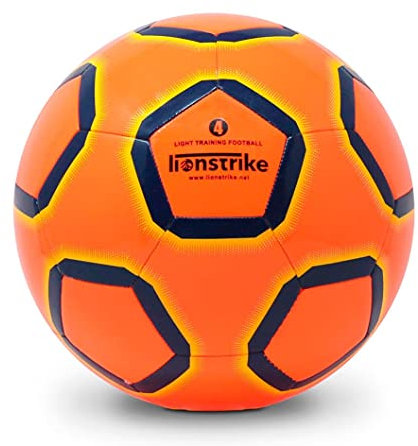 Lionstrike Größe 4 Lite-Fußball, Leichter Kinderfußball (Alter 7–13), Jungen/Mädchen, Indoor- oder Outdoor-Trainings-/Coaching-Fußball (Orange)
