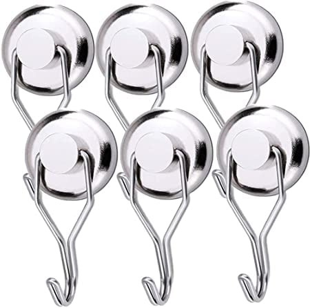 YADODO Crochet Aimanté Puissant 45KG 32D Crochet Magnetique Frigo Argent Néodyme Pivotants pour Cuisine Torchon Tableau 6pcs
