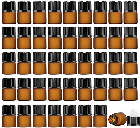 Enslz 50 leere leere Glasflaschen aus Braunglas für ätherische Öle, nachfüllbar, Braun, Schwarz, transparent, 3 ml
