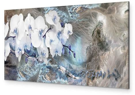 murando - Wandbilder XXL Abstrakt 120x40 cm 1 tlg - Wand Deko Vlies Leinwand Bilder Groß Wanddeko Wohnzimmer Schlafzimmer Kunstdrucke Panoramabild - Orchidee Blumen Struktur beige blau violett