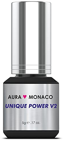 AURA Monaco | Wimpernkleber Unique Power V2 – für 1:1-Technik, 3–4 Sek Trocknung, 5 ml, Halt bis 5 Wochen, geringe Dämpfe, ideal für Anfänger & Fortgeschrittene