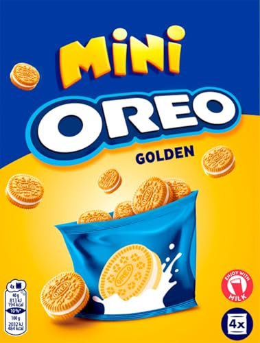 Oreo Golden Mini, Galletas Rellenas de Crema de Vainilla, las Galletas Oreo Golden son estupendas para Disfrutar de una Merienda Rápida y Fácil, Paquete de 160 g