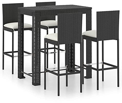 Tidyard 5-tlg.Gartenbar Set Barset mit Kissen Theke Bar Sitzgruppe Essgruppe Tresen Gartentheke Bartisch Bistro-Set Stehtisch Barhocker Barstuhl Gartenm?bel Balkonm?bel Garten-Bar-Set Poly Rattan