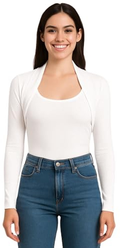 STAR FASHION Womens Long Sleeve Shrug Bolero Cardigan Ladies Cropped Open Front Lightweight Summer Cover Up Top Mini Blouse Jacket 8-26