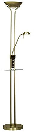 wonderlamp Lámpara de pie LED Olimpia (18W+5W). Brazo flexible para lectura. Luz regulable con repisa cristal y cargador USB, color cuero