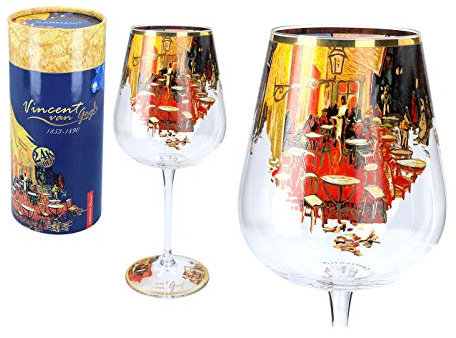 Carmani - Bonitas copas de vino decoradas con pintura Café Terrace at Night de Vincent van Gogh, 450 ml