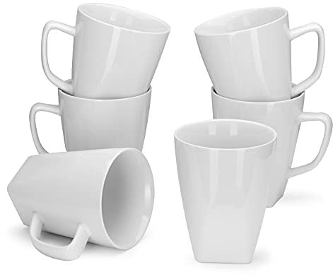 Miicol Ceramic Coffee Mugs Set of 6, Large Coffee Cups 400ml / 14oz, White Tea Cups, Porcelain Mugs for Latte, Cappuccino, Milk, Cocoa, Microwave & Dishwasher Safe