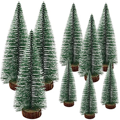 Mini Weihnachts Baum, 9 stück Miniatur Künstlicher Weihnachtsbaum, DIY, Sisal-Schnee Frostbäume mit Holzbasen für Tischdeko